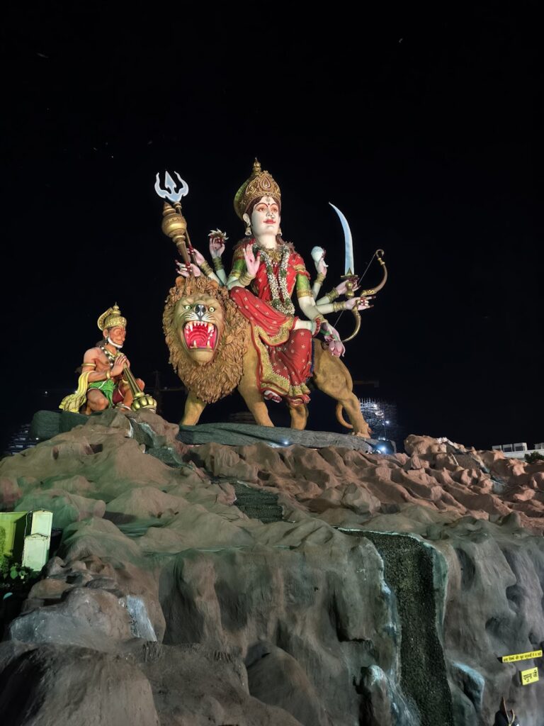 statue of maa Vaishno devi Dham Vrindavan in night